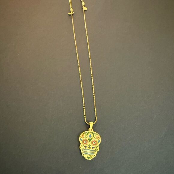Alex and Ani Calavera Traditional Celebration Ancestor Goldtone Necklace NWOT - Picture 2 of 6